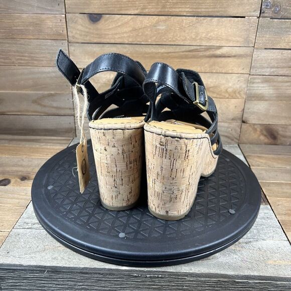 Born Womens Size 9M Lenore Leather Platform Wedge Sandal Black Shoes Open Toe - Picture 4 of 10